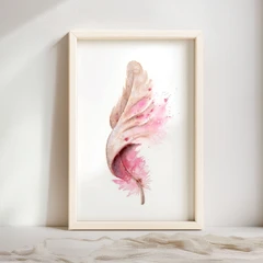 Image of a feather watercolor painting by Shayna Larsen, originals & prints available
