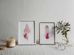 Image of a feather watercolor painting by Shayna Larsen, originals & prints available