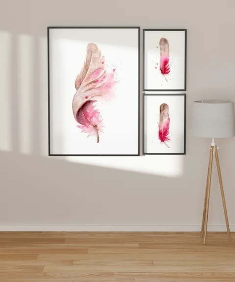 Image of a feather watercolor painting by Shayna Larsen, originals & prints available