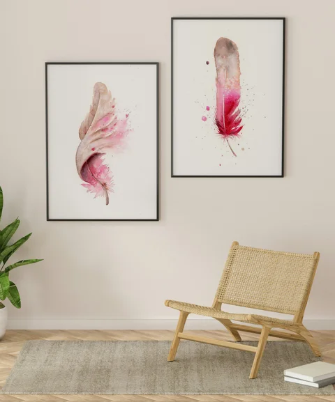 Image of a feather watercolor painting by Shayna Larsen, originals & prints available