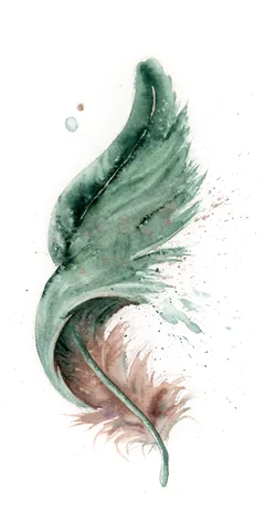 Image of a feather watercolor painting by Shayna Larsen, originals & prints available