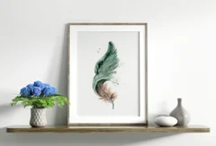 Image of a feather watercolor painting by Shayna Larsen, originals & prints available