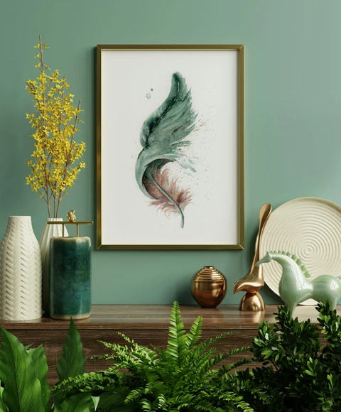 Image of a feather watercolor painting by Shayna Larsen, originals & prints available