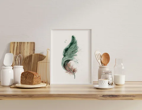 Image of a feather watercolor painting by Shayna Larsen, originals & prints available