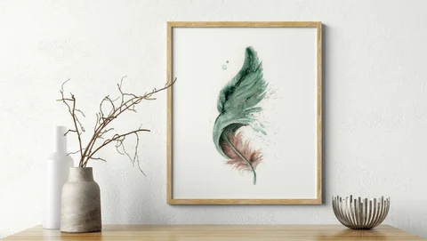 Image of a feather watercolor painting by Shayna Larsen, originals & prints available