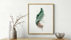 Image of a feather watercolor painting by Shayna Larsen, originals & prints available