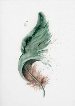 Image of a feather watercolor painting by Shayna Larsen, originals & prints available
