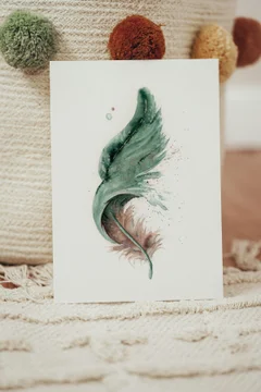 Image of a feather watercolor painting by Shayna Larsen, originals & prints available