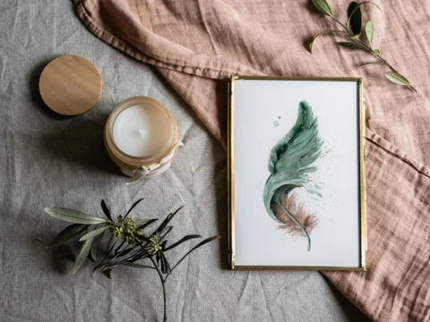 Image of a feather watercolor painting by Shayna Larsen, originals & prints available