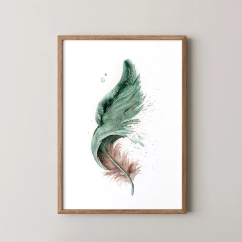 Image of a feather watercolor painting by Shayna Larsen, originals & prints available