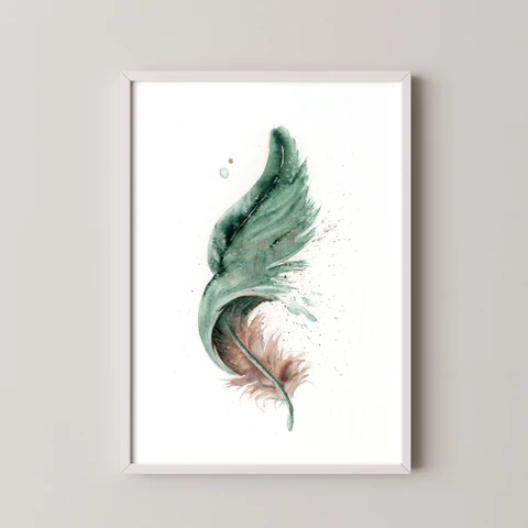 Image of a feather watercolor painting by Shayna Larsen, originals & prints available