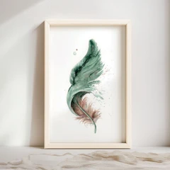 Image of a feather watercolor painting by Shayna Larsen, originals & prints available