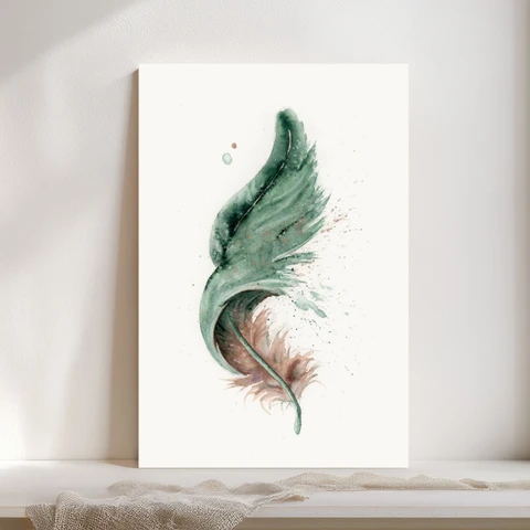 Image of a feather watercolor painting by Shayna Larsen, originals & prints available