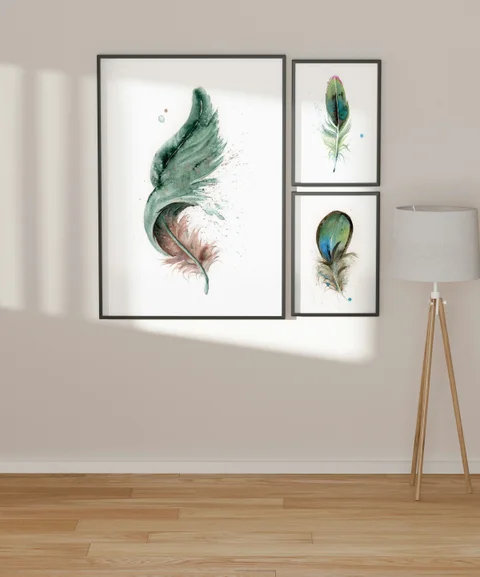 Image of a feather watercolor painting by Shayna Larsen, originals & prints available
