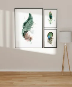 Image of a feather watercolor painting by Shayna Larsen, originals & prints available