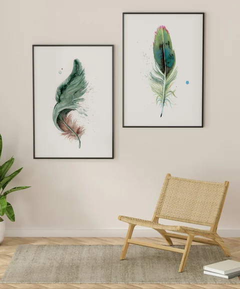 Image of a feather watercolor painting by Shayna Larsen, originals & prints available