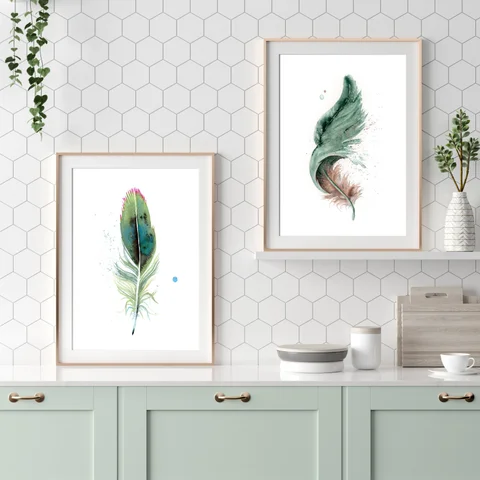 Image of a feather watercolor painting by Shayna Larsen, originals & prints available