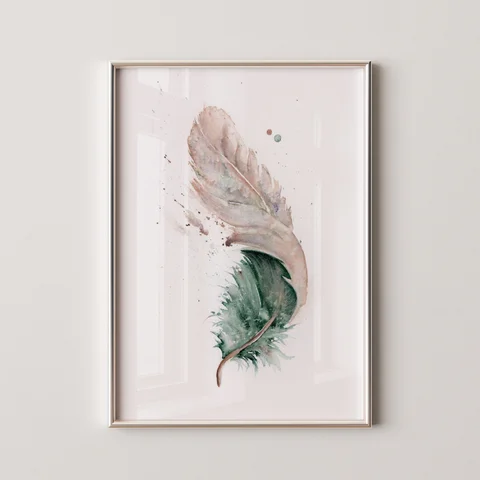 Image of a feather watercolor painting by Shayna Larsen, originals & prints available
