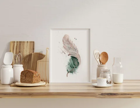 Image of a feather watercolor painting by Shayna Larsen, originals & prints available