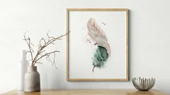 Image of a feather watercolor painting by Shayna Larsen, originals & prints available