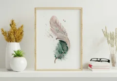 Image of a feather watercolor painting by Shayna Larsen, originals & prints available