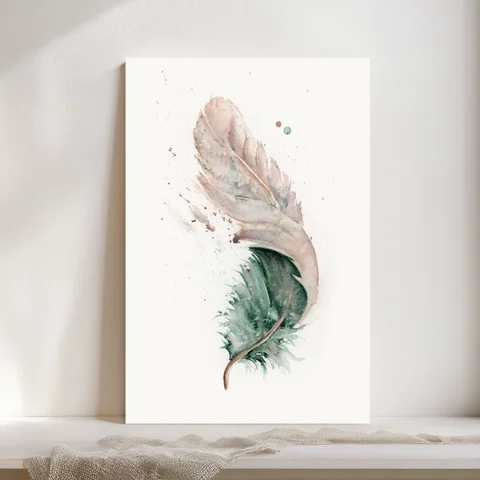 Image of a feather watercolor painting by Shayna Larsen, originals & prints available