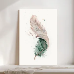Image of a feather watercolor painting by Shayna Larsen, originals & prints available