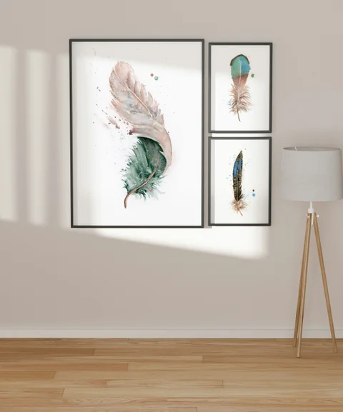 Image of a feather watercolor painting by Shayna Larsen, originals & prints available