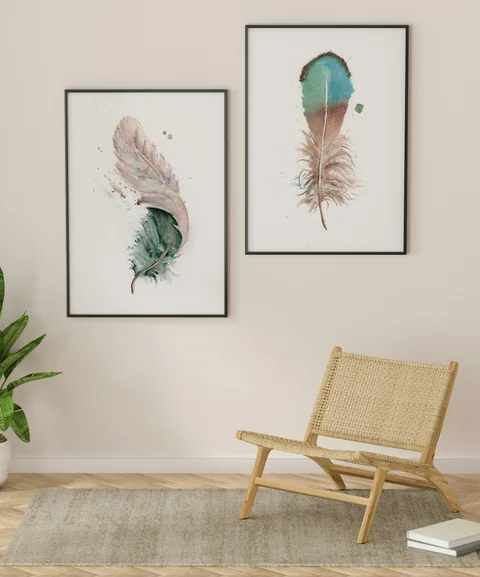Image of a feather watercolor painting by Shayna Larsen, originals & prints available