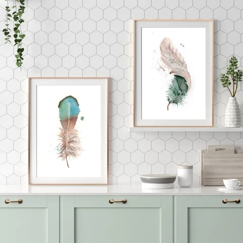Image of a feather watercolor painting by Shayna Larsen, originals & prints available
