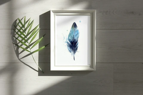 Image of a feather watercolor painting by Shayna Larsen, originals & prints available