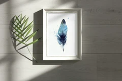 Image of a feather watercolor painting by Shayna Larsen, originals & prints available