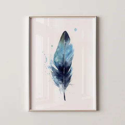 Image of a feather watercolor painting by Shayna Larsen, originals & prints available
