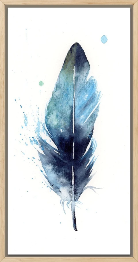 Image of a feather watercolor painting by Shayna Larsen, originals & prints available