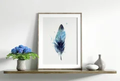 Image of a feather watercolor painting by Shayna Larsen, originals & prints available
