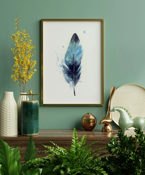 Image of a feather watercolor painting by Shayna Larsen, originals & prints available