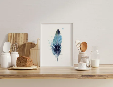 Image of a feather watercolor painting by Shayna Larsen, originals & prints available