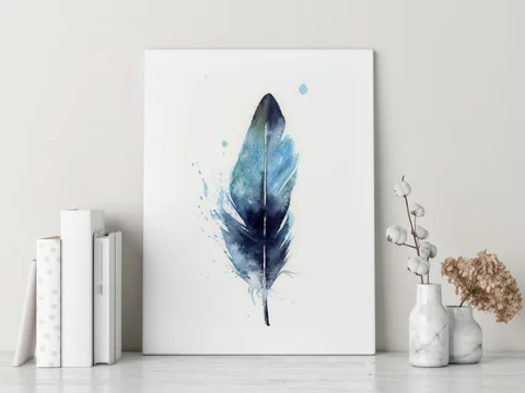 Image of a feather watercolor painting by Shayna Larsen, originals & prints available