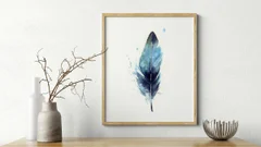 Image of a feather watercolor painting by Shayna Larsen, originals & prints available
