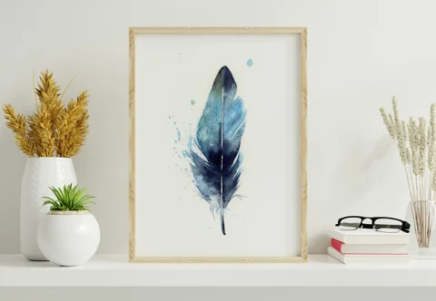 Image of a feather watercolor painting by Shayna Larsen, originals & prints available