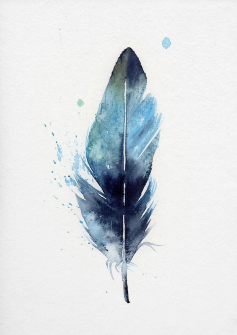 Image of a feather watercolor painting by Shayna Larsen, originals & prints available