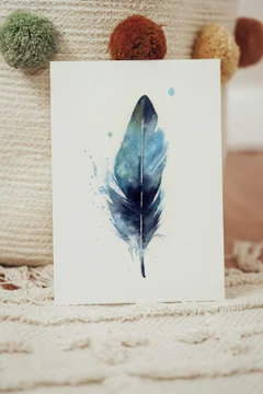 Image of a feather watercolor painting by Shayna Larsen, originals & prints available