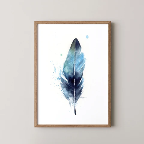Image of a feather watercolor painting by Shayna Larsen, originals & prints available