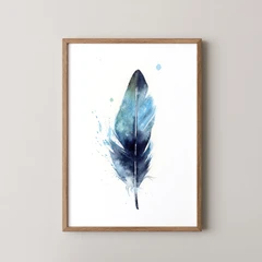 Image of a feather watercolor painting by Shayna Larsen, originals & prints available