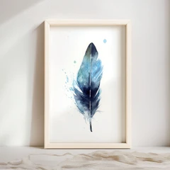 Image of a feather watercolor painting by Shayna Larsen, originals & prints available