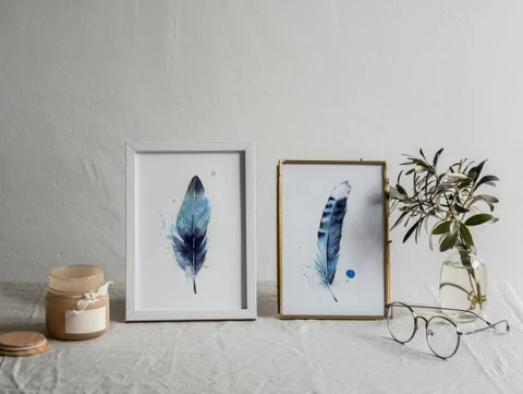 Image of a feather watercolor painting by Shayna Larsen, originals & prints available