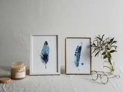 Image of a feather watercolor painting by Shayna Larsen, originals & prints available