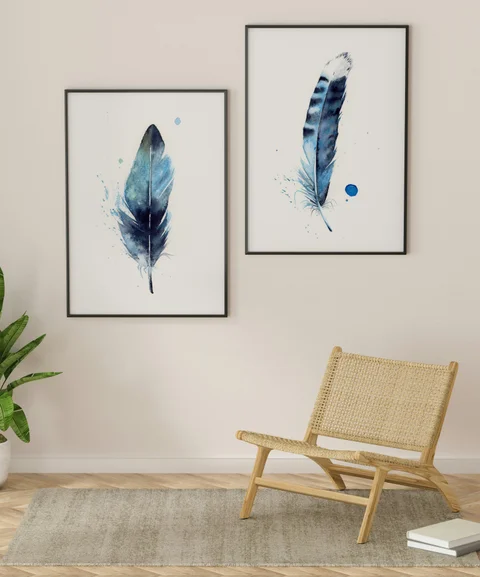 Image of a feather watercolor painting by Shayna Larsen, originals & prints available