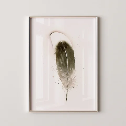 Image of a feather watercolor painting by Shayna Larsen, originals & prints available