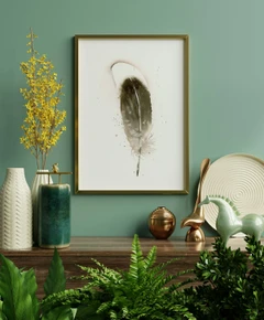 Image of a feather watercolor painting by Shayna Larsen, originals & prints available